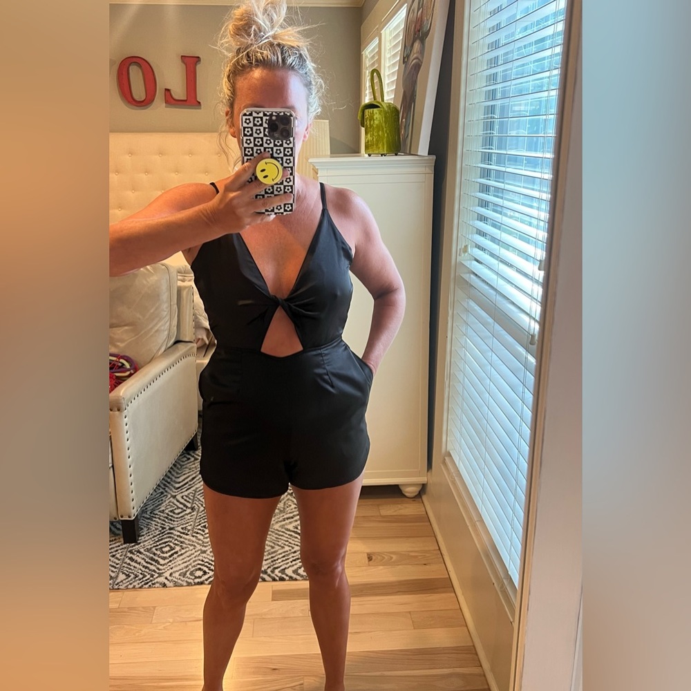 Motel Rocks- black silk romper! Size small.